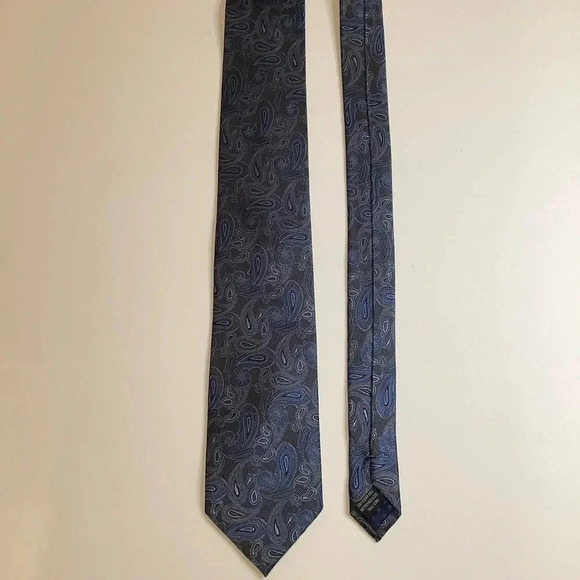 PERRY ELLIS Brown & Blue Paisley Woven Silk Tie - Picture 10 of 11
